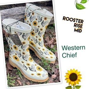 Western Chief Women's Sunflower Rooster Rain Boots - Cream